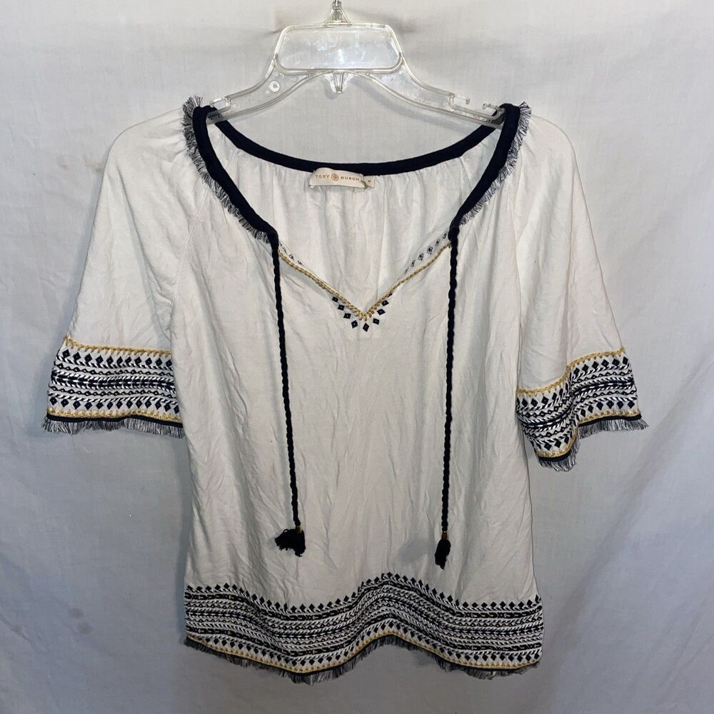 Tory Burch Women’s Bohemian Blouse Size Medium White Comfort Beach Cruise Island